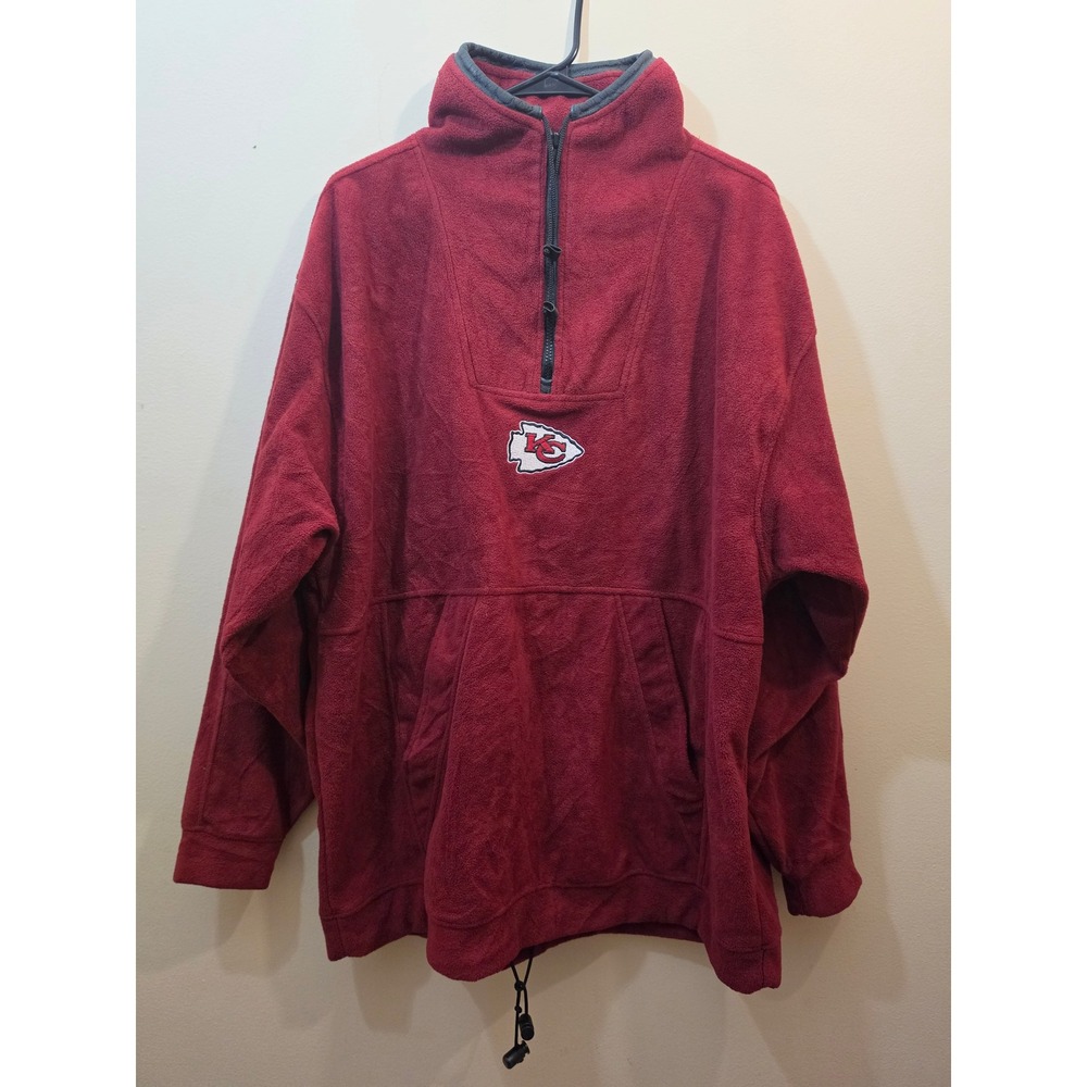 Vintage NFL Kansas City Chiefs Fleece Quarter Zip Pullover Red Men XL Embroidery